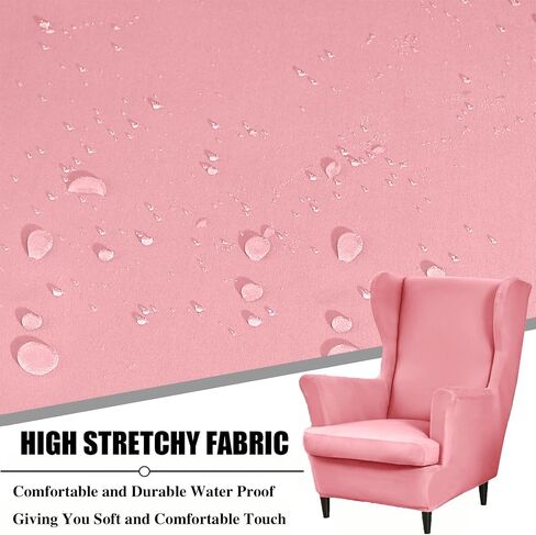 Wingback Chair Cover 2 Piece Stretch Wingback Chair Slipcover, Milk Silk Waterproof Wingback Armchair Covers, Furniture Protector with Elastic Bottom for Living Room Bedroom- Pink in Saudi Arabia