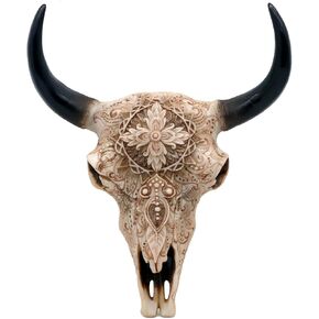 alikiki Boho cow skull decor - 9.3" L Faux Bull Skull Wall Handing Resin Animal Steer Head Skull Ornament Western Bohemia Room Ideas Decorations