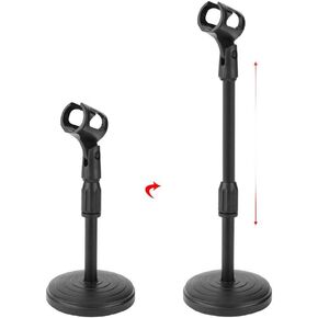 Microphone Holder, Plastic + Metal Detachable Adjustable Desktop Short Microphone Disc Stand with Non-Slip Mic Clip (Black)