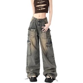 COULUNBIYA Women's Multi Pocket Y2K Baggy Jeans Street Fashion Loose Denim Pants
