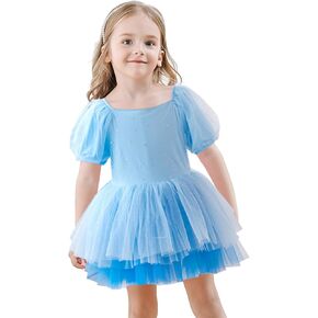 Toddler Girl Ballet Tutu Dress Short Sleeve Dance Leotard Square Neck Full Skirted Ballerina Costumes