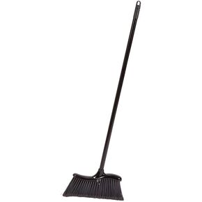 Restaurantware RW Clean 12 x 2 x 39 Inch Angle Broom 1 With Clip Back Sweeping Broom - Dustpan Sold Separately Flagged Bristles Black Plastic Restaurant Broom Lightweight Heavy-Duty