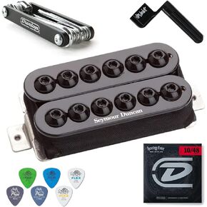 Seymour Duncan SH-8b Invader Humbucker Bridge Pickup - Bundled with Dunlop Heavy Core Guitar Strings, String Winder, 6 Picks, and DGT02 Multi-Tool (White)