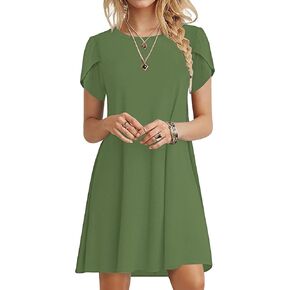 MOLERANI Summer Dresses for Women 2024 Casual T Shirt Crewneck Petal Sleeve Swing Vacation Dress with Pockets