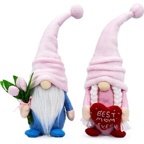 Lovinland 2pcs Mothers Day Gnomes with Pink Tulips for Best Mom Ever Springtime Tulip Gnomes Plush Great Gifts for Mom Who Have Everything from Daughter Son
