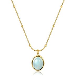 Aquamarine Gemstone Pendant Necklace,Natural Crystal Healing Stone of Courage,Throat Chakra & Communication Aid,Gift Jewelry for Men Women Teens Girl