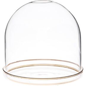 Plymor 4.5" x 6" Glass Display Dome Cloche with Gold Rim (Gold Rim Glass Tray Base)