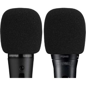Microphone Foam Windscreen Compatible with Shure SM48, SM86, PGA48, SM58LC, BETA58A, WA713 Handheld Vocal Microphone Antipop Foam Cover, Sponge Foam Filter, Mic Wind Cover (Black) 2 Pack