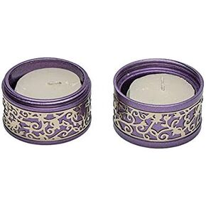 EMANUEL Candlestick Holders Metal Filigree Cutout | Small Candle Holders for Shabbat and Yom Tov (Blue)