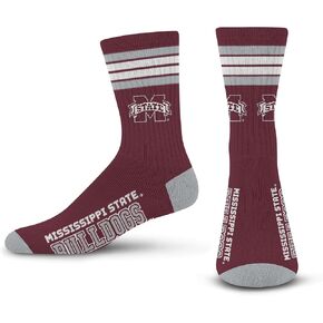 For Bare Feet NCAA Mississippi State Bulldogs 4 Stripe Deuce Crew Sock Team Color MEDIUM