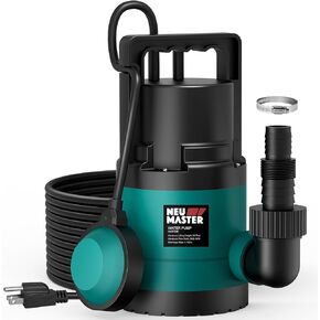 NEU MASTER Sump Pump Submersible, Water Pump 1/3 HP 2650GPH Electric Utility Pumps with Float Switch for Pool Draining, Basements, Hot Tub, Garden Pond, Homes, Small fountains (NWP500)