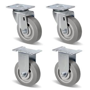 2" Caster Wheels, Threaded Stem Casters Set of 4 Heavy Duty, 5/16''-18 x 1" (Screw Diameter 5/16", Stem Length 1"), Rubber Swivel Casters with Brake for Cart Furniture(2"-4 Stem Brake Caster)