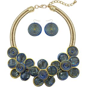 Statement Chunky Flower African Necklace For Women Tribal Fashion Costume Jewelry Earring Sets Unique Big Colorful Rhinestone Crystal Pendent Collar Choker Bib Handmade