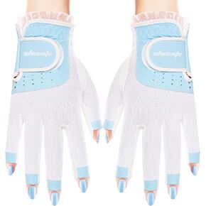 Golf Gloves for Women Half 1/3 Finger Soft Leather Breathable Extra Grip Accessories Fit Ladies Girls Sport Gloves 1 Pair 3 Colors Optional