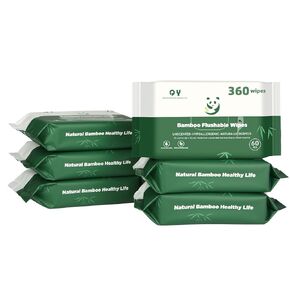 Bamboo Flushable Wipes,Septic Safe,Soft, Unscented,Eco Friendly, Natural Brown Bamboo-Pulp Based Flusable Wipes for Women/kids/Adults 360Count (6 Packs of 60)