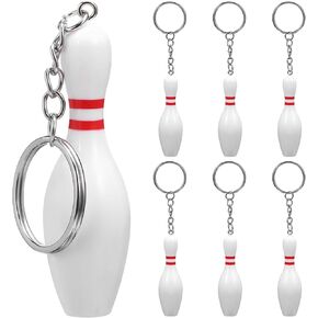 NUOBESTY Bowling Pin Keychains: 8pcs Mini Bowling Pin Keyrings Bowling Pin and Ball Charm Key Chain Hanging Ornament for Sports Souvenir Gifts Bowling Party Favors
