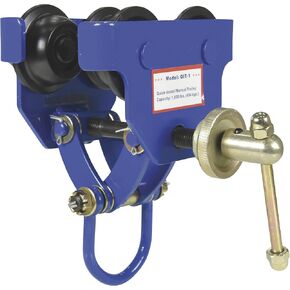 Vestil QIT-1 Steel Quick Install Manual Trolley with Powder Coat Finish, 1,000-lb. Capacity, 3 - 5" Beam Flange Width, 6-3/4" Headroom