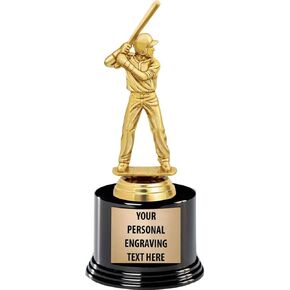 Crown Awards Baseball Trophies with Custom Engraving, 7.25" Personalized Boys Baseball Batter Trophy On Deluxe Round Base Prime