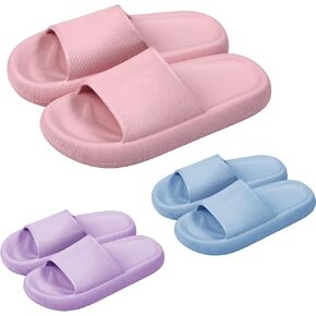 3 Pairs Bathroom Shower Shoes for Men Non Slip Quick Drying Pillow Slippers Shower Slides Beach Sandals