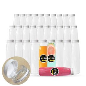 48 Pack Empty PET Plastic Juice Bottles 8 OZ Clear Disposable Bulk Plastic Bottles for Liquids with Black Tamper Evident Caps (8 OZ, Black)