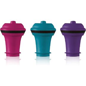 Vacu Vin Wine Saver Vacuum Stoppers - Set of 3 - Multicolor - for Wine Bottles - Keep Wine Fresh for Up to a Week with Airtight Seal - Compatible with Vacu Vin Wine Saver Pump