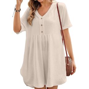 Bsubseach Women Half Sleeve Coverups for Bathing Suits V Neck Swim Cover Up Mini Dress