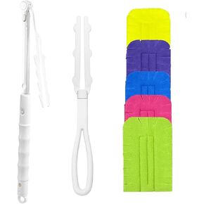 KMAKII 360 Degrees Fleece Duster Refills Washable Refills Reusable Duster Refills Heavy Duty Extendable Handle Starter Kit,5 Piece Set (1 Extendable Handle, 1 Short Handle,5 Dusters)