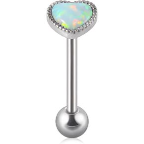 CHUANCI 1PC Anti-Allergy Surgical Steel Opal Tongue Rings For Women Heart Shape Opal Tongue Barbell Piercing Jewelry 14g