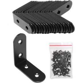 32 Pcs Black Corner Brace L Bracket, 20mm Stainless Steel Right Angle Brackets, Metal Joint Right Angle Bracket for Wood, Furniture, Shelves with Screws (3/4 Inch Black)