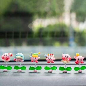 Car Ornaments 6-Pack Stocking Stuffers Kirby Cute Creative Cartoon Bobble Head Shaking Car Dashboard House Decoration Nice Gift