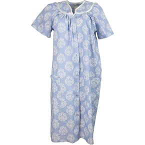 Women's Cotton Blend House Dress Duster Robe, Snap Front, Pockets