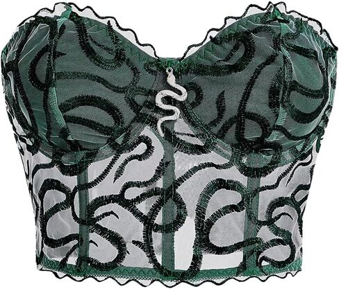 SHENHE Women's Mesh Strapless Sheer Snake Print Sexy Bustier Corset Crop Tube Y2k Goth Top in Saudi Arabia