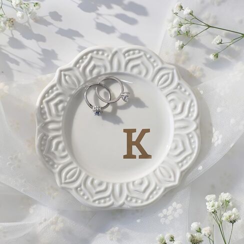 Scwhousi Initials Ring Dish M-Ceramic Jewerly Tray Trinket Dish for Rings Earrings Necklaces Bracelet Watch Keys,Monogrammed Gifts for Women Valentine's Day Mother's Day Birthdat Weddding Engagement in Kuwait