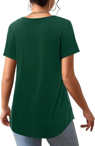 Beluring Womens Summer Shirts Pleated V Neck Short Sleeve Curved Hem Casual Tops in Kuwait