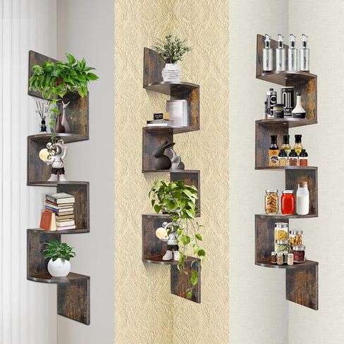 5-Tier Corner Shelves, Floating Corner Shelf, Wall Mount Floating Corner Shelf for Bedrooms, Bathroom Shelves, Kitchen, Offices, Living Room Brown in Saudi Arabia