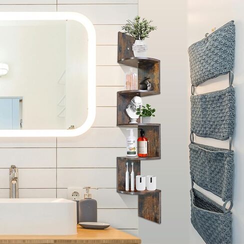 5-Tier Corner Shelves, Floating Corner Shelf, Wall Mount Floating Corner Shelf for Bedrooms, Bathroom Shelves, Kitchen, Offices, Living Room Brown in Saudi Arabia
