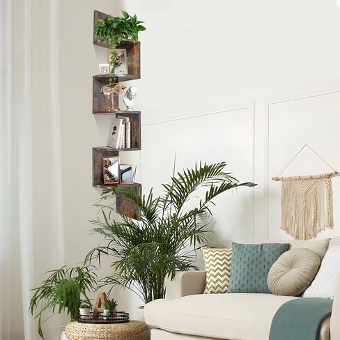 5-Tier Corner Shelves, Floating Corner Shelf, Wall Mount Floating Corner Shelf for Bedrooms, Bathroom Shelves, Kitchen, Offices, Living Room Brown in Saudi Arabia