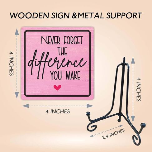 Home Office Wooden Sign Decor,〝NEVER FORGET THE difference YOU MAKE〞 Positive Reminder Sign With A Metal Support, Home Office Desk Decor, Gifts For Families, Friends & Coworkers(Pink) - D04 in Saudi Arabia