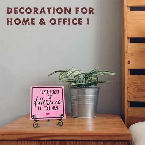 Home Office Wooden Sign Decor,〝NEVER FORGET THE difference YOU MAKE〞 Positive Reminder Sign With A Metal Support, Home Office Desk Decor, Gifts For Families, Friends & Coworkers(Pink) - D04 in Saudi Arabia
