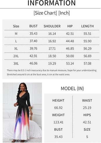 فستان طويل من AOMONI للنساء متدرج كاجوال طويل للشمس ورقبة على شكل حرف V وأكمام 3/4 مع حزام in Kuwait