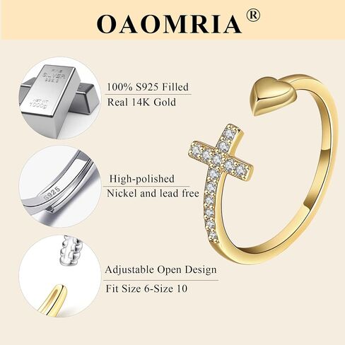 To My Daughter Rings S925 Sterling Silver Cross Ring for Women Cubic Zirconia Sterling Silver Adjustable Rings Christian Pray Silver Cross Rings for Women Thumb Ring With Inspirational Card in Saudi Arabia