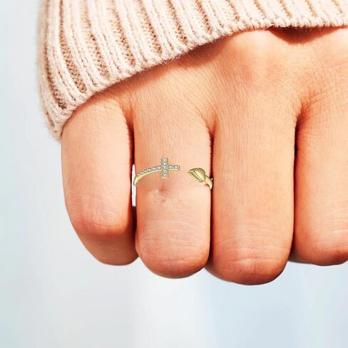 To My Daughter Rings S925 Sterling Silver Cross Ring for Women Cubic Zirconia Sterling Silver Adjustable Rings Christian Pray Silver Cross Rings for Women Thumb Ring With Inspirational Card in Saudi Arabia