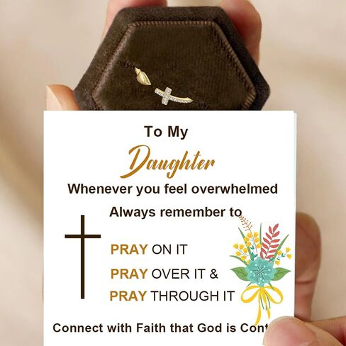 To My Daughter Rings S925 Sterling Silver Cross Ring for Women Cubic Zirconia Sterling Silver Adjustable Rings Christian Pray Silver Cross Rings for Women Thumb Ring With Inspirational Card in Saudi Arabia