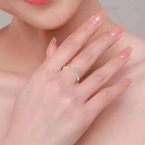 To My Daughter Rings S925 Sterling Silver Cross Ring for Women Cubic Zirconia Sterling Silver Adjustable Rings Christian Pray Silver Cross Rings for Women Thumb Ring With Inspirational Card in Saudi Arabia
