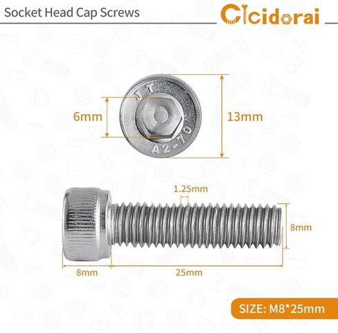 M8-1.25 x 25mm Socket Head Cap Screws Bolts, 304 Stainless Steel (A2-70), Allen Socket Drive, Bright Finish, Full Machine Threads, Quantity 20 in Saudi Arabia