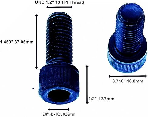 1/2 بوصة × 1 1/2 بوصة UNC 13 Tpi مقبس غطاء الرأس مسامير سوداء عالية الشد حزمة من 4. مثالية لمسامير تركيب فتحة T لميكانيكي CNC in Kuwait