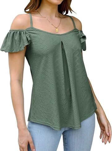 قمصان نسائية LUYAA برقبة سكوب بدون أكمام ومطرزة بثقوب، بلوزات قصيرة غير رسمية فضفاضة in Kuwait