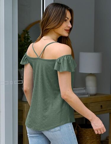 قمصان نسائية LUYAA برقبة سكوب بدون أكمام ومطرزة بثقوب، بلوزات قصيرة غير رسمية فضفاضة in Kuwait