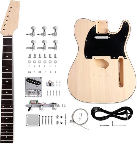 DIY طقم جيتار كهربائي Tele Style Guitar Kits مجموعات المبتدئين مع جسم الزيزفون الصلب رقبة القيقب كروم الأجهزة اليد اليمنى بناء الغيتار الخاص بك. in Kuwait