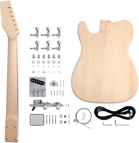 DIY طقم جيتار كهربائي Tele Style Guitar Kits مجموعات المبتدئين مع جسم الزيزفون الصلب رقبة القيقب كروم الأجهزة اليد اليمنى بناء الغيتار الخاص بك. in Kuwait